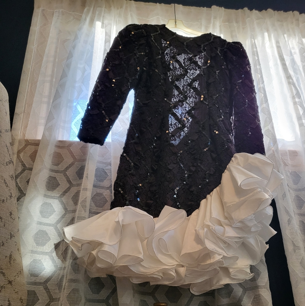 Immaculate Vintage Dave and Johnny by Joseph Lara Sequined dress with Ruffle 80s
